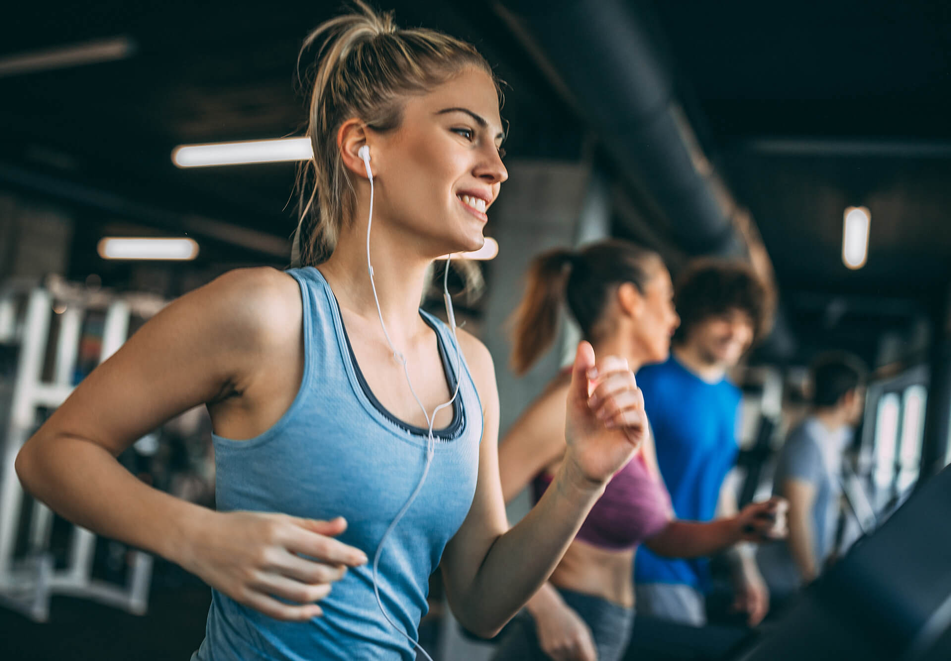 Young people on treadmill